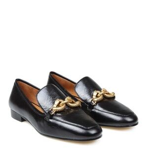 Tory Burch Black Loafers with Gold Chain Details Jessa Crackle Napa Loafers